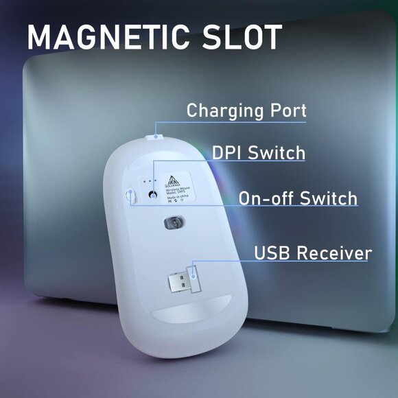 Silent 2.4GHz Wireless Mouse‎ White Rechargeable with RGB - Picture 7 of 9